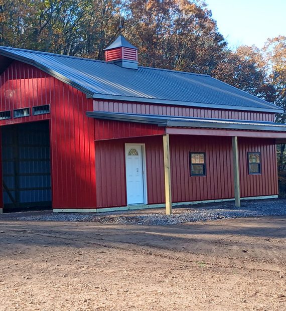 Red metal garage done with Deep Creek Metals